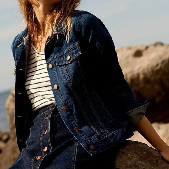 Madewell Denim Jacket Womens Blue Distressed Classic Cotton Indigo Relaxed - Picture 6 of 9